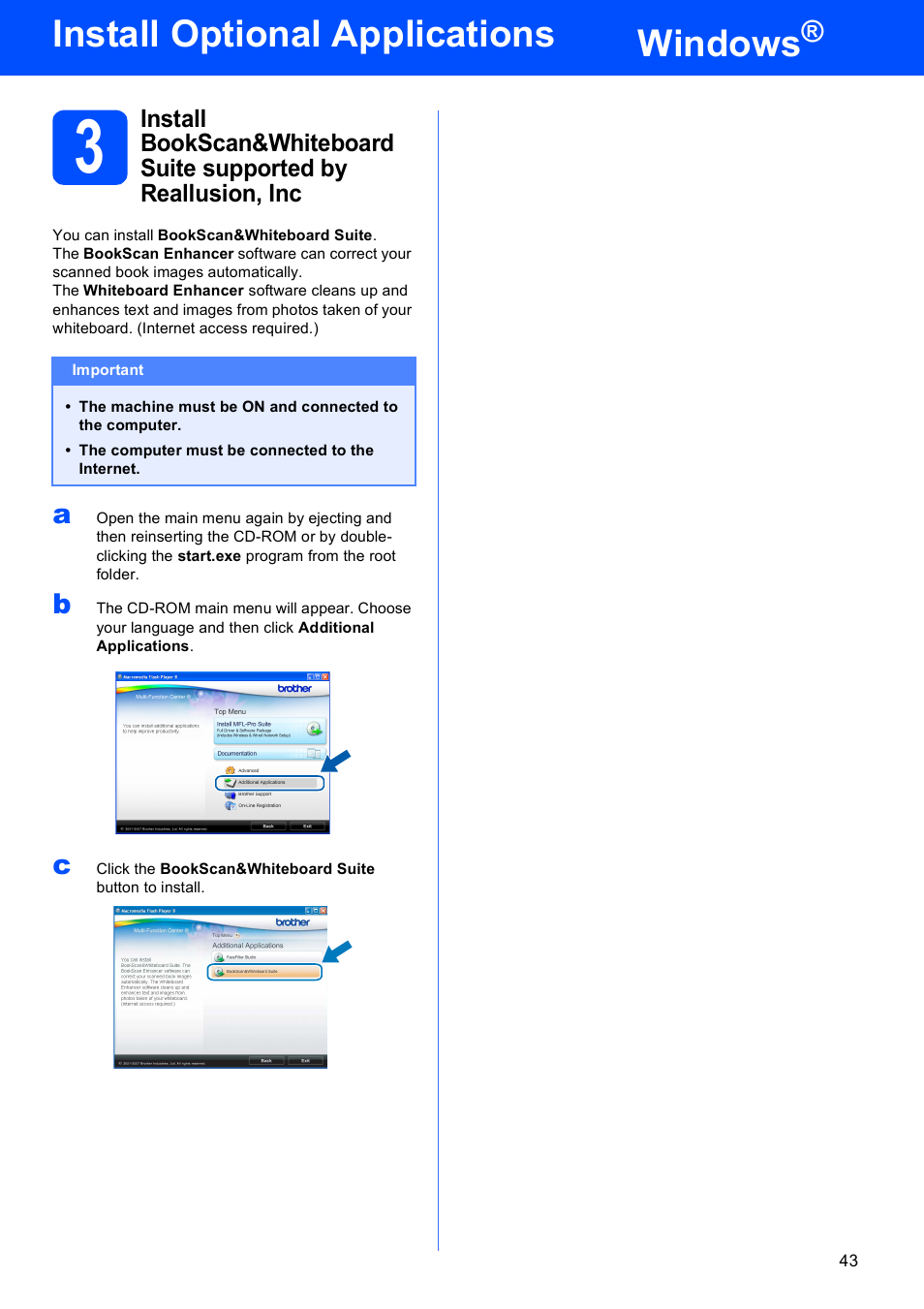 Windows, Install optional applications | Brother MFC-490CW User Manual | Page 43 / 47