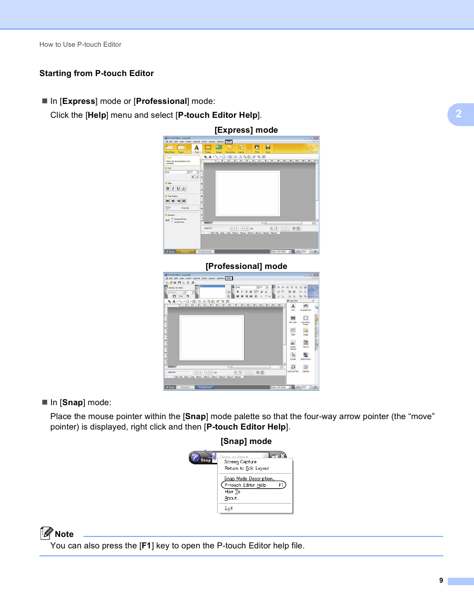 Starting from p-touch editor, Professional] mode | Brother RJ-4040 User Manual | Page 12 / 41