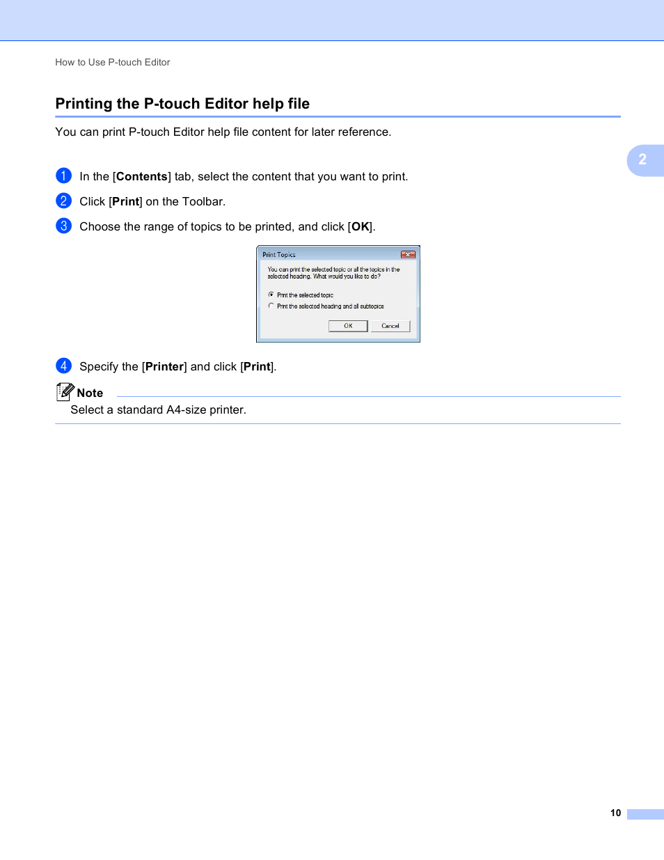 Printing the p-touch editor help file, 2printing the p-touch editor help file | Brother RJ-4040 User Manual | Page 13 / 41