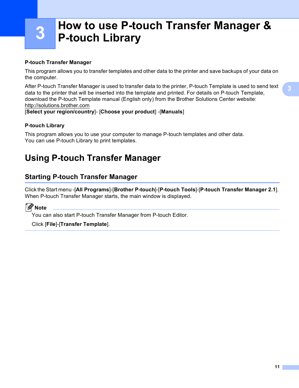 Using p-touch transfer manager, Starting p-touch transfer manager | Brother RJ-4040 User Manual | Page 14 / 41