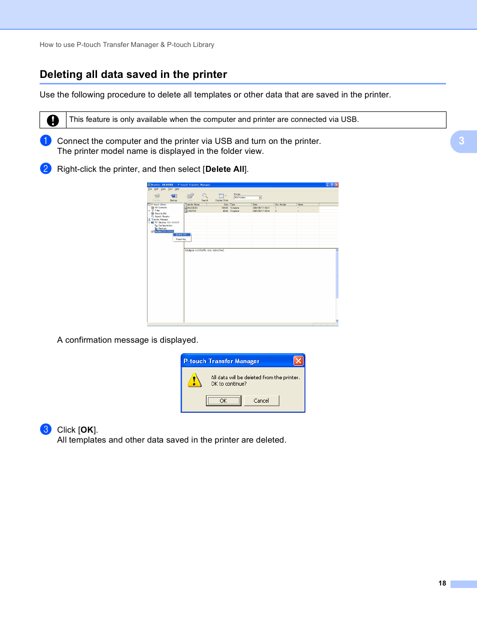 Deleting all data saved in the printer, 3deleting all data saved in the printer | Brother RJ-4040 User Manual | Page 21 / 41