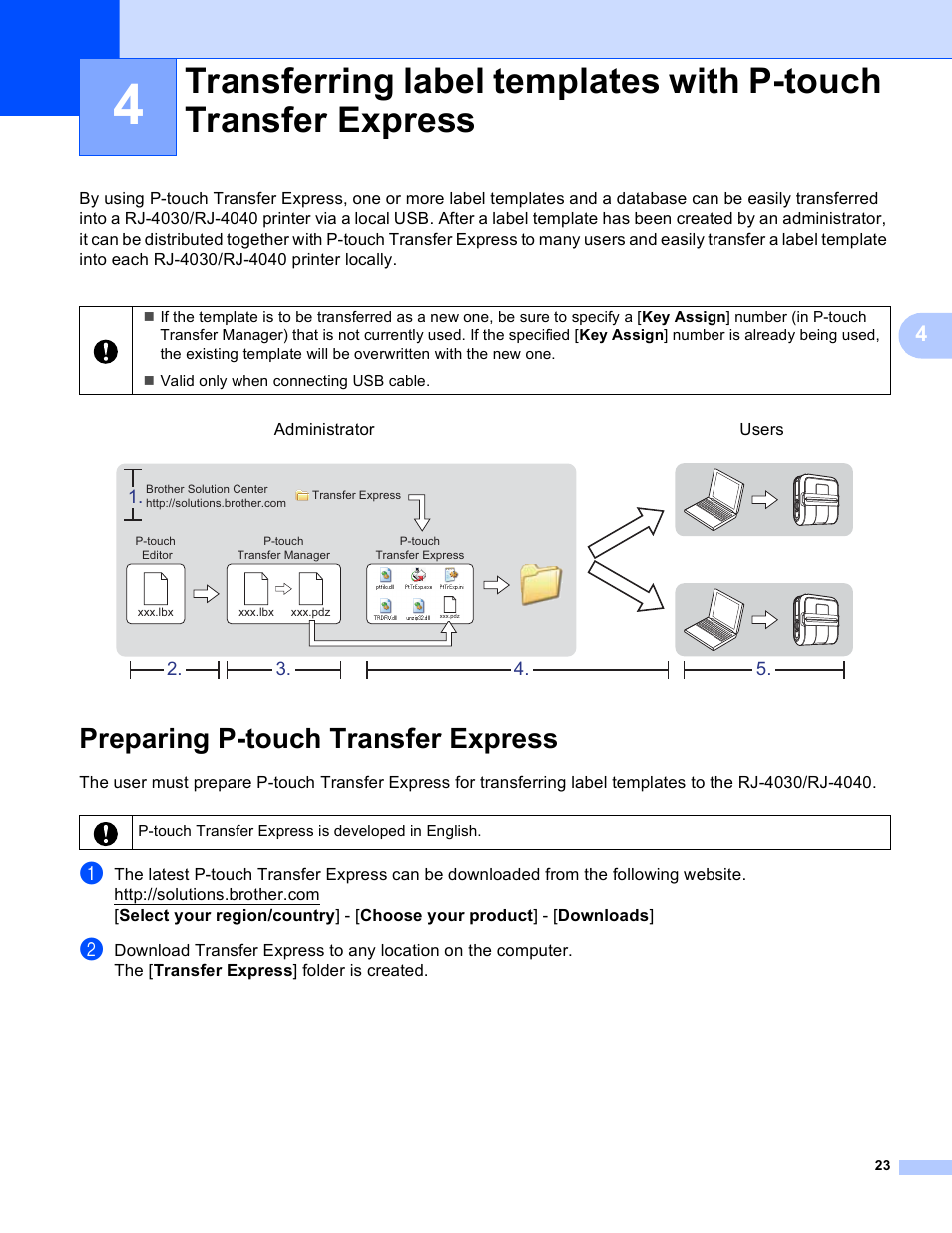 Preparing p-touch transfer express | Brother RJ-4040 User Manual | Page 26 / 41