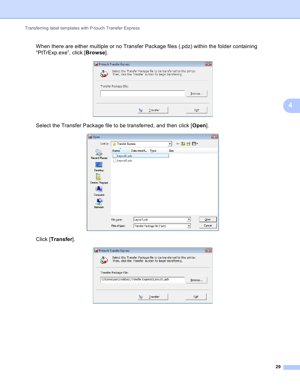 Click [ transfer | Brother RJ-4040 User Manual | Page 32 / 41
