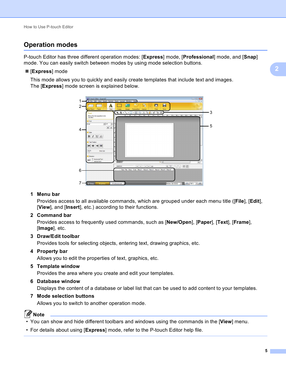 Operation modes, 2operation modes | Brother RJ-4040 User Manual | Page 8 / 41