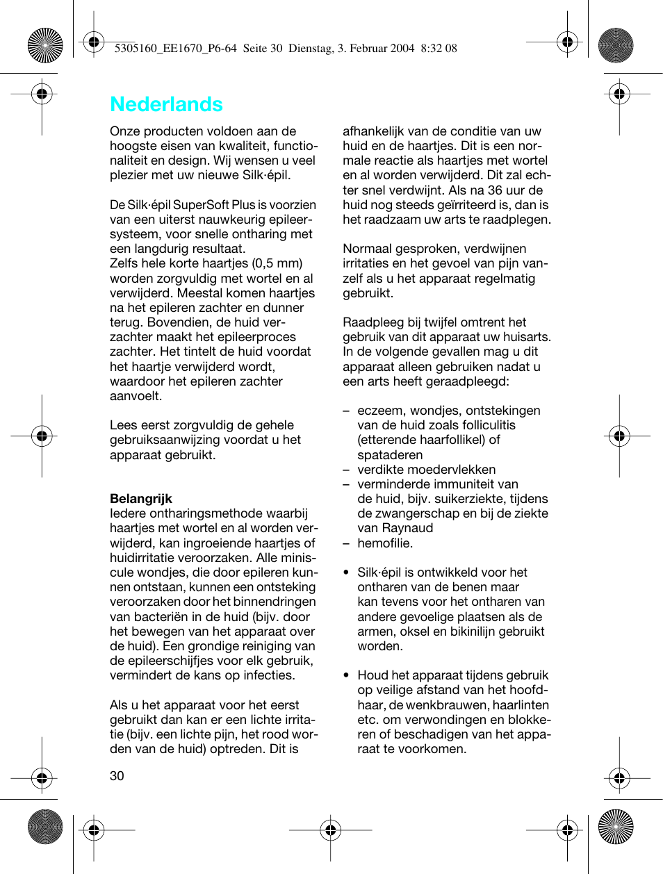 Nederlands | Braun EE1660 Silk-épil SuperSoft Plus User Manual | Page 29 / 59