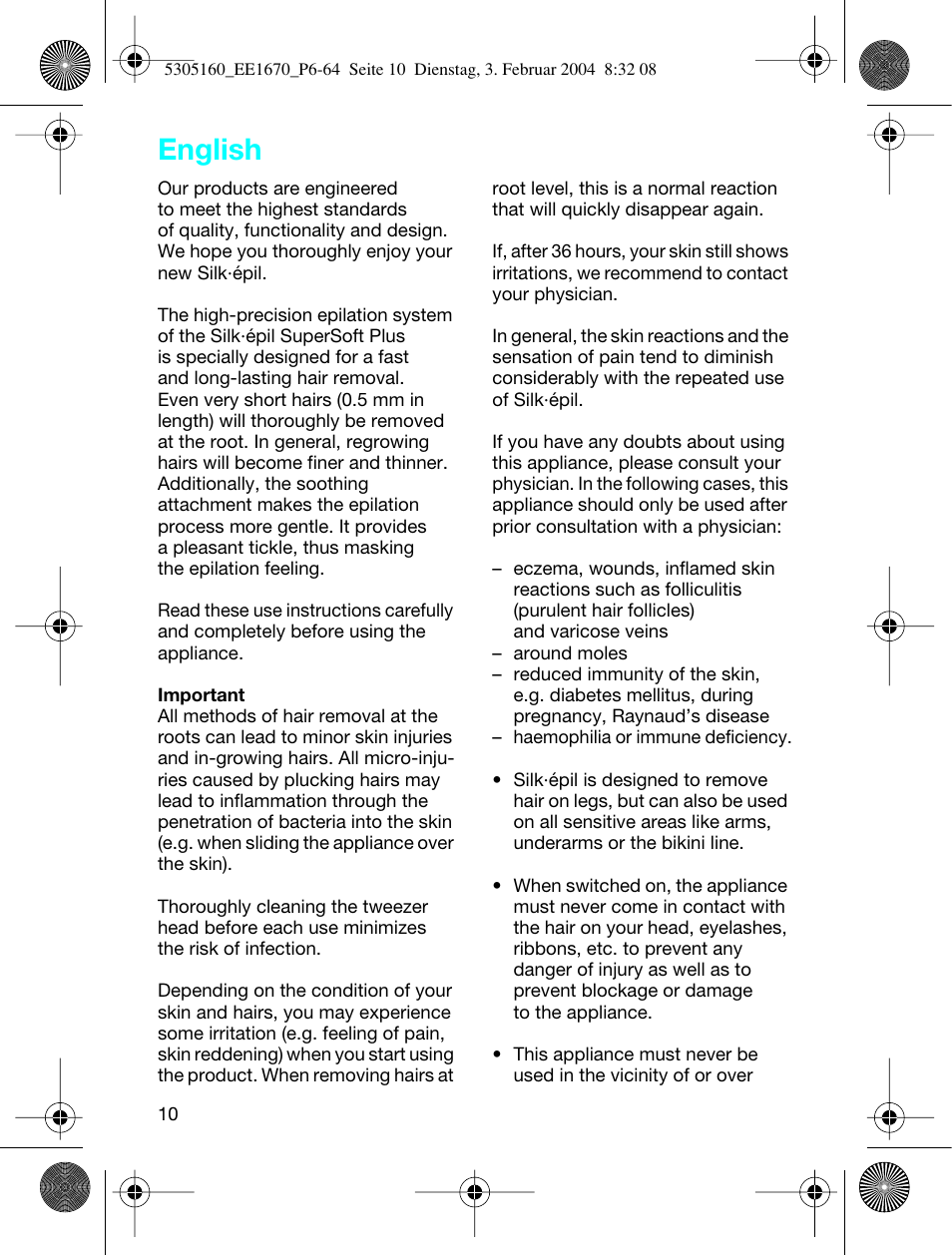 English | Braun EE1660 Silk-épil SuperSoft Plus User Manual | Page 9 / 59