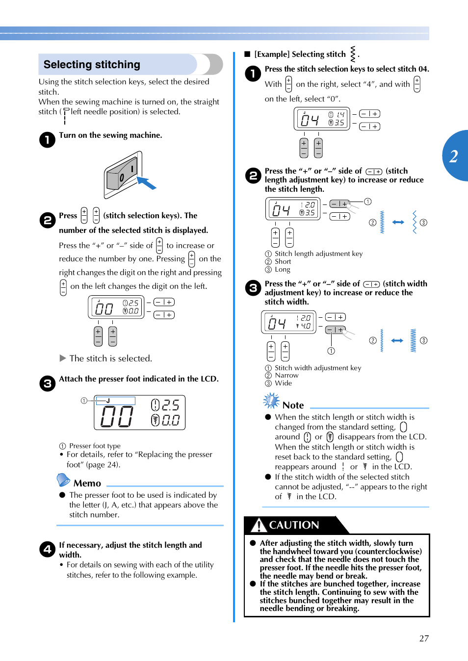 Selecting stitching, Caution | Brother SB700T User Manual | Page 29 / 72