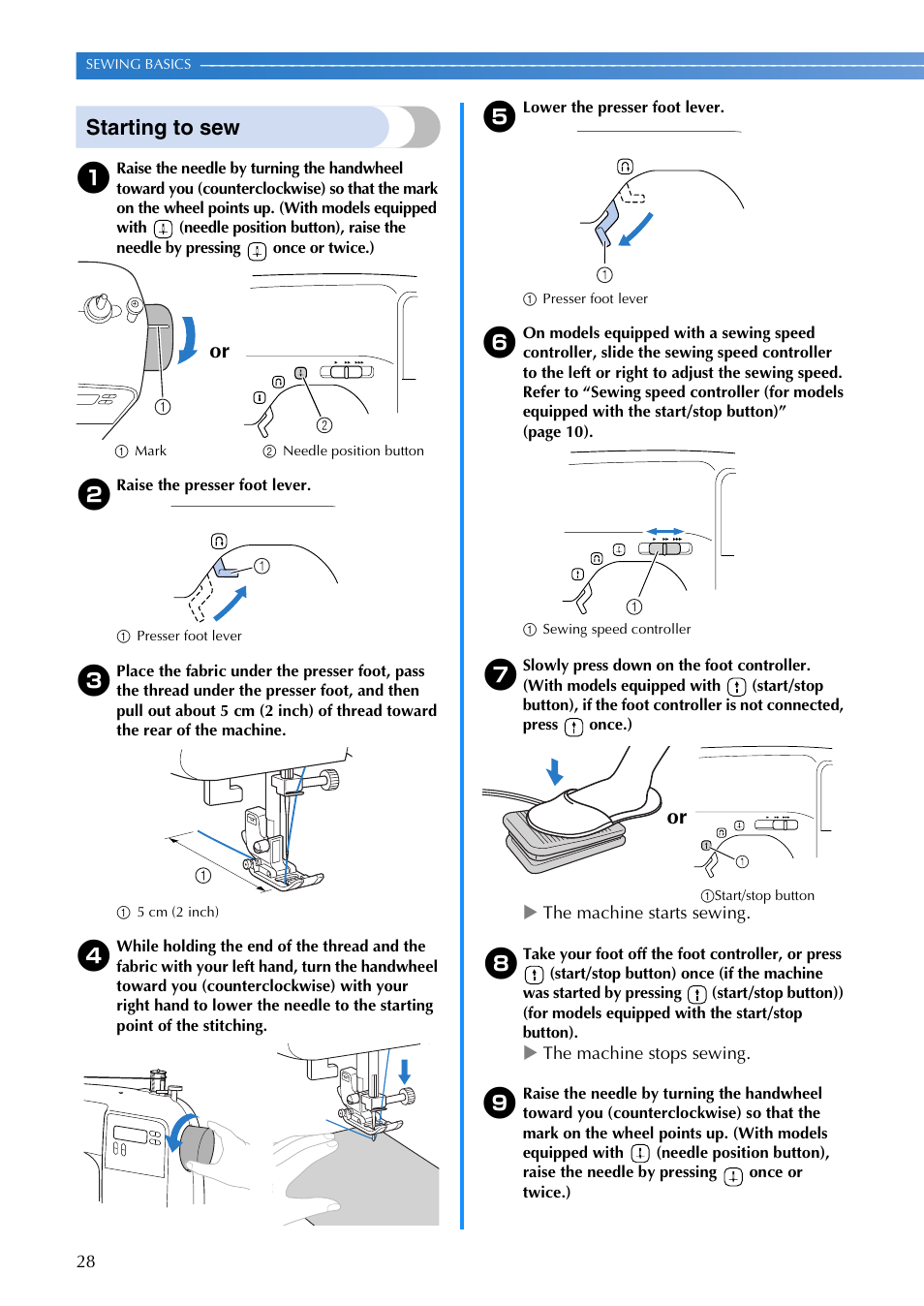 Starting to sew | Brother SB700T User Manual | Page 30 / 72