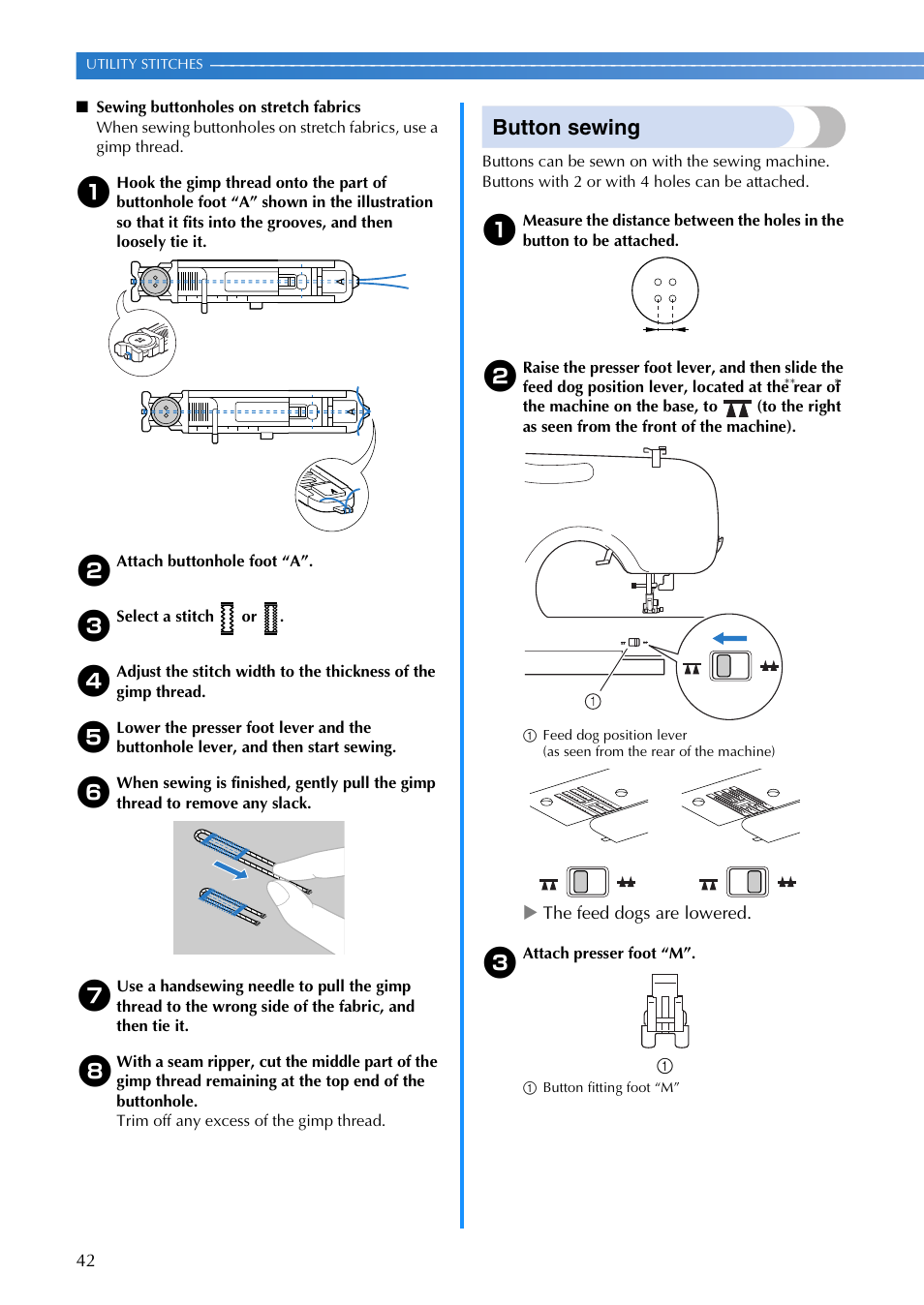 Button sewing | Brother SB700T User Manual | Page 44 / 72