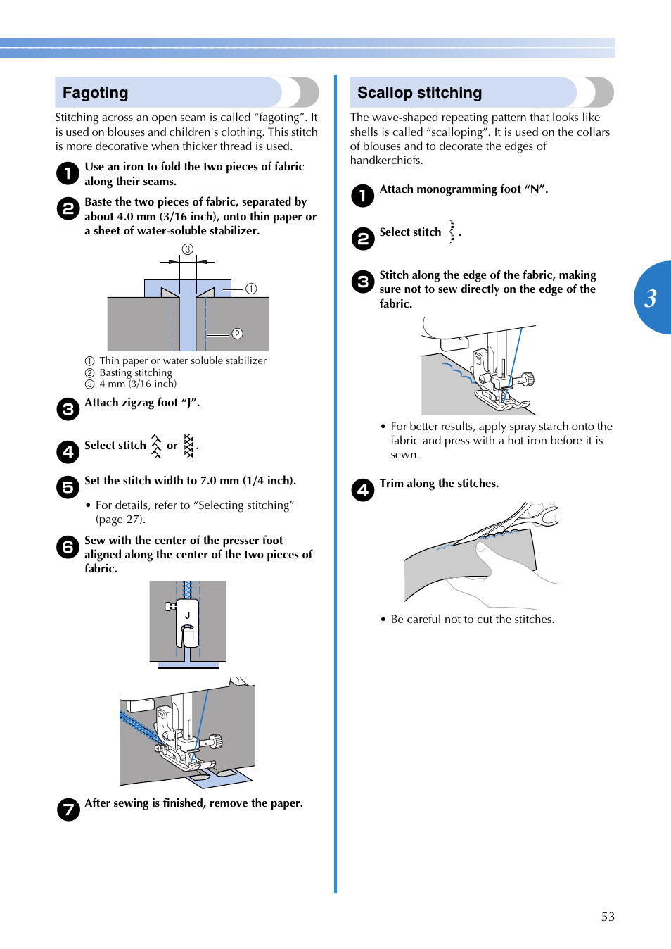 Fagoting, Scallop stitching | Brother SB700T User Manual | Page 55 / 72