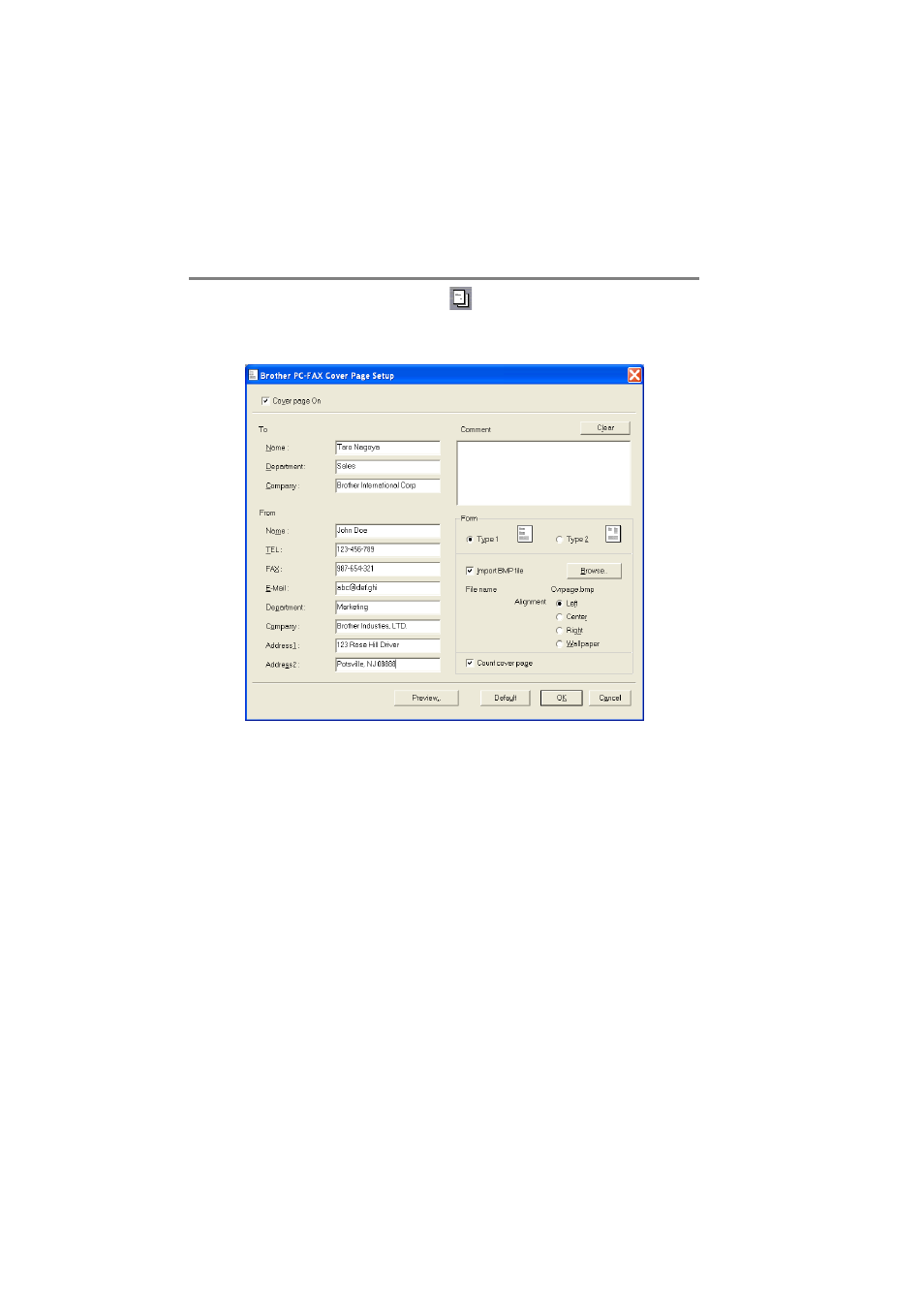 Setting up a cover page | Brother FAX 1920CN User Manual | Page 40 / 66