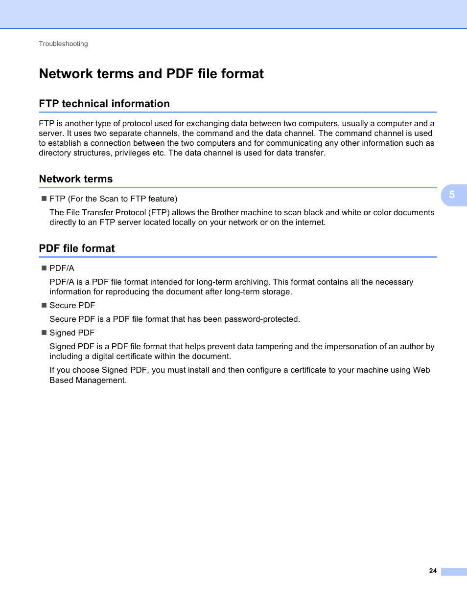 Network terms and pdf file format, Ftp technical information, Network terms | Pdf file format | Brother MFC-8710DW User Manual | Page 27 / 27