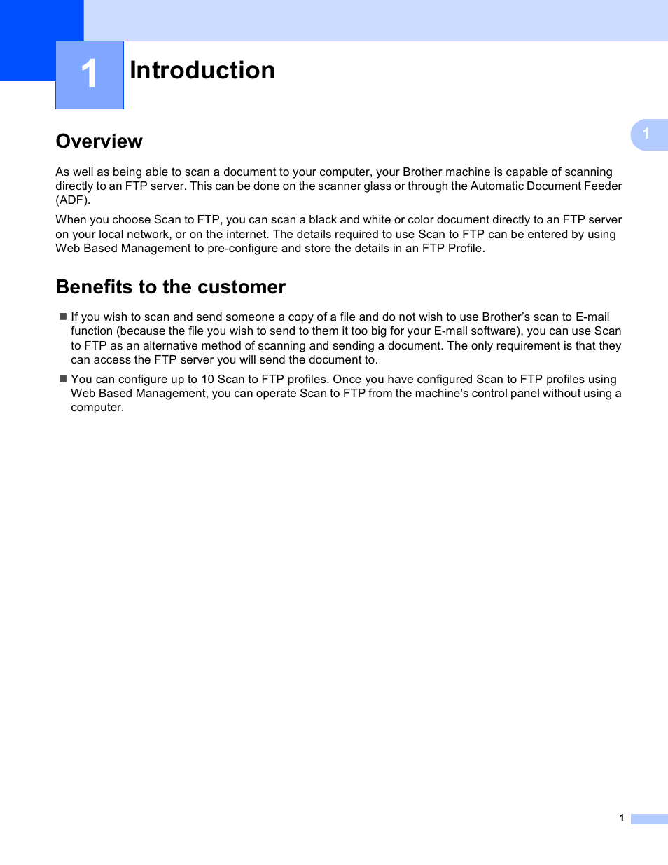 1 introduction, Overview, Benefits to the customer | Introduction, Overview benefits to the customer | Brother MFC-8710DW User Manual | Page 4 / 27