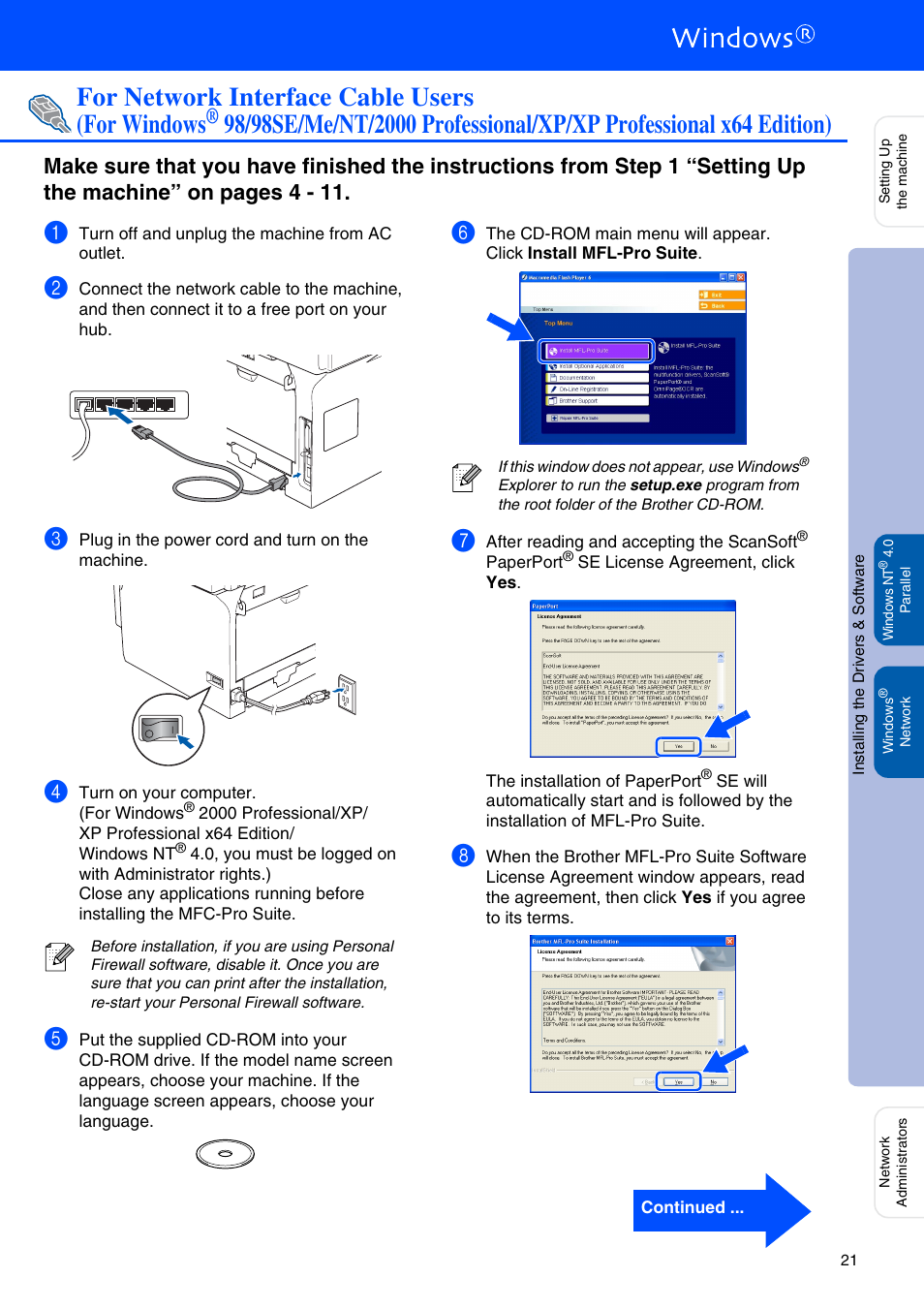 For network interface cable users, For windows, For network interface cable users (for windows | Brother MFC-8660DN User Manual | Page 23 / 41