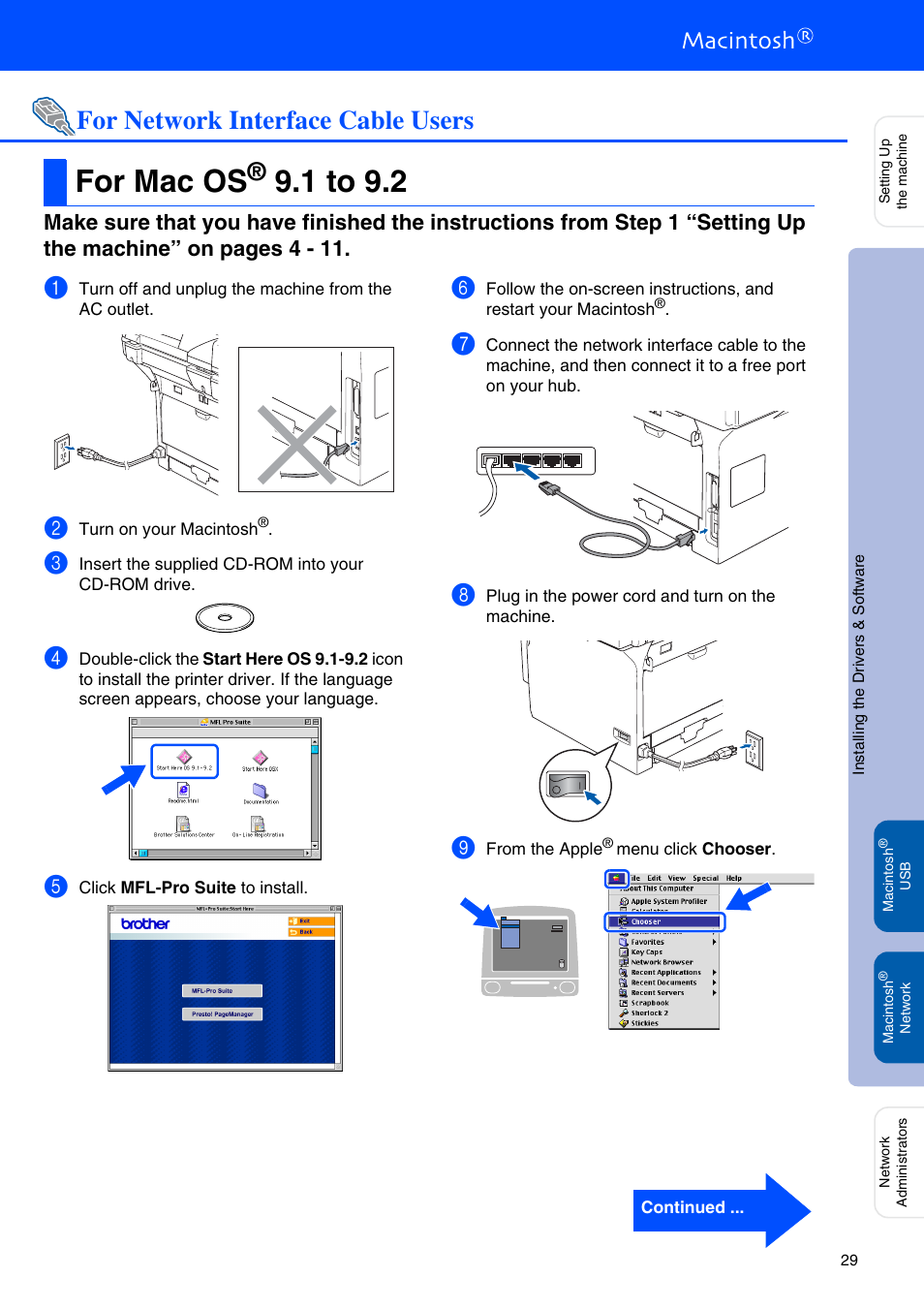 For network interface cable users, For mac os® 9.1 to 9.2, For mac os | 1 to 9.2 | Brother MFC-8660DN User Manual | Page 31 / 41