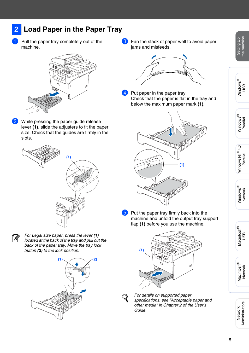 2 load paper in the paper tray, Load paper in the paper tray, 2load paper in the paper tray | Brother MFC-8660DN User Manual | Page 7 / 41