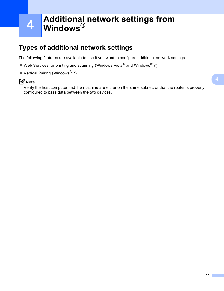 4 additional network settings from windows, Types of additional network settings, Additional network settings from windows | Brother MFC-J430W User Manual | Page 14 / 21