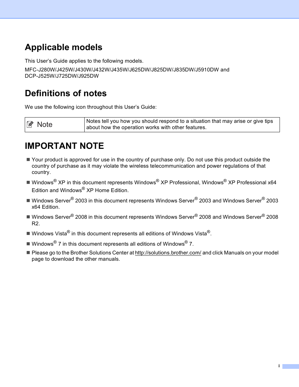 Applicable models | Brother MFC-J430W User Manual | Page 2 / 21