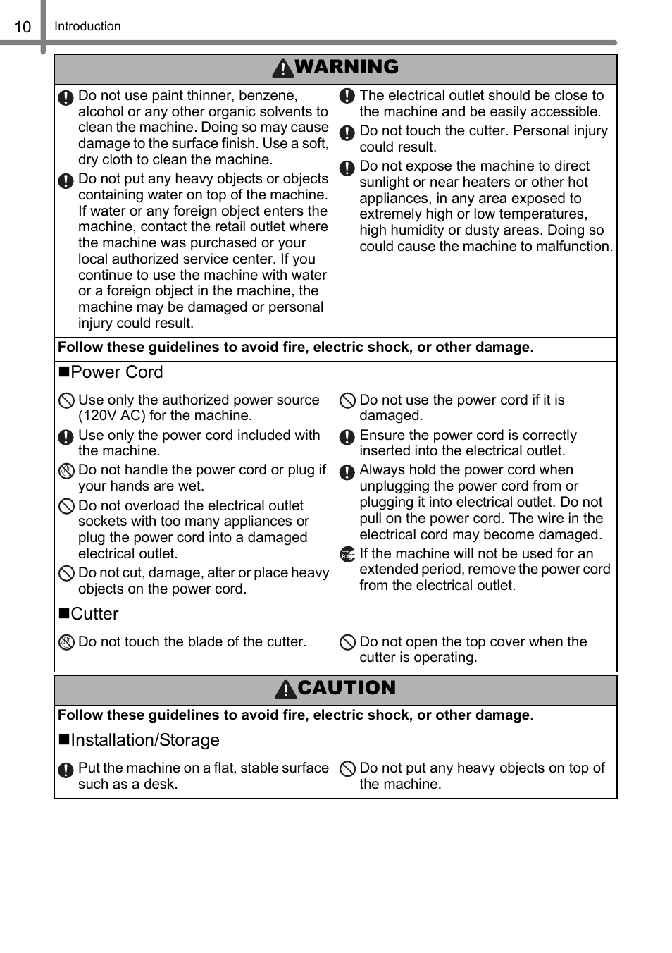 Caution, Warning | Brother QL-500 User Manual | Page 10 / 62
