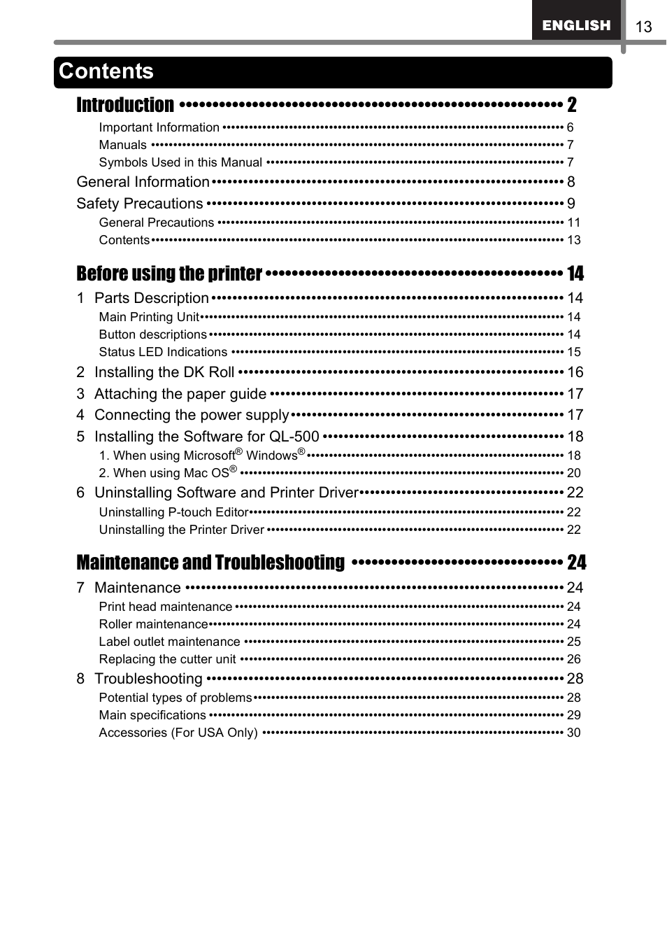 Brother QL-500 User Manual | Page 13 / 62