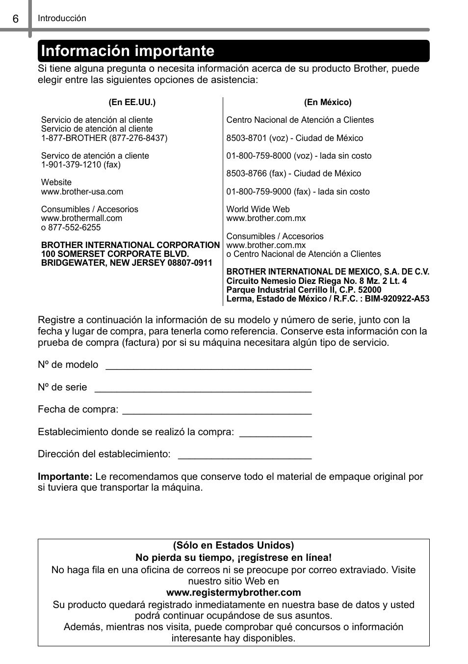Información importante | Brother QL-500 User Manual | Page 36 / 62