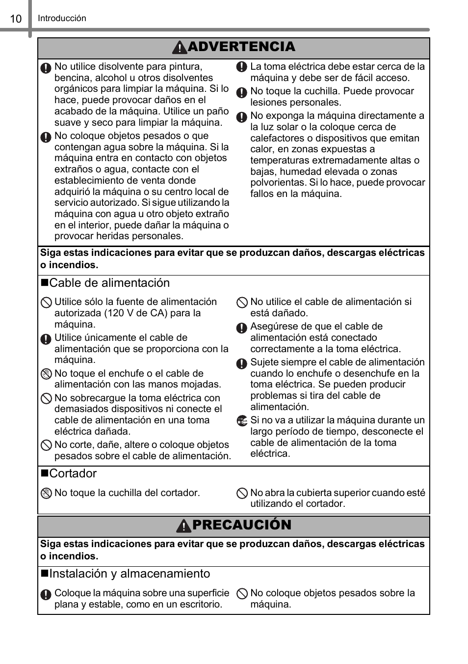 Precaución, Advertencia | Brother QL-500 User Manual | Page 40 / 62