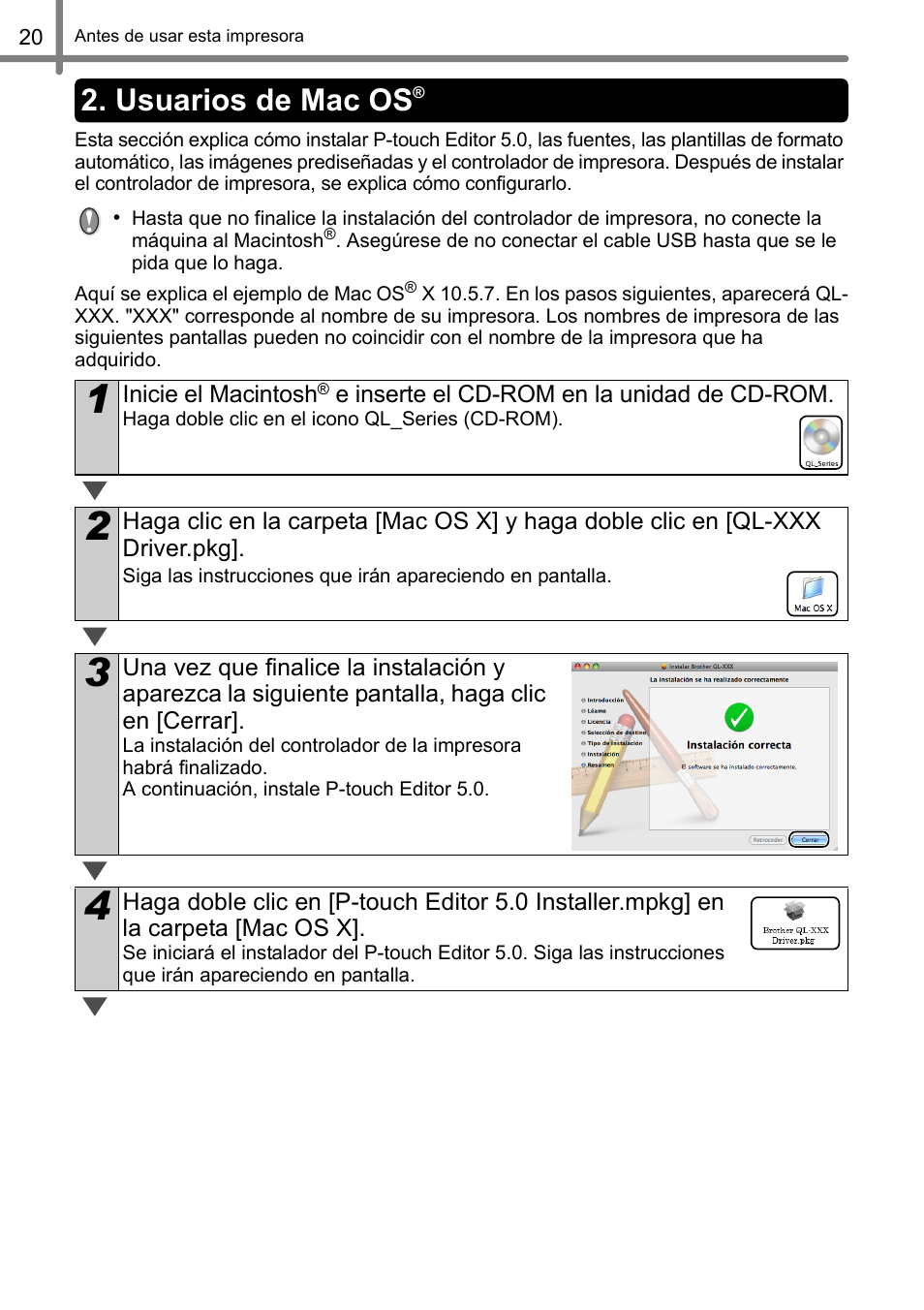 Usuarios de mac os | Brother QL-500 User Manual | Page 50 / 62
