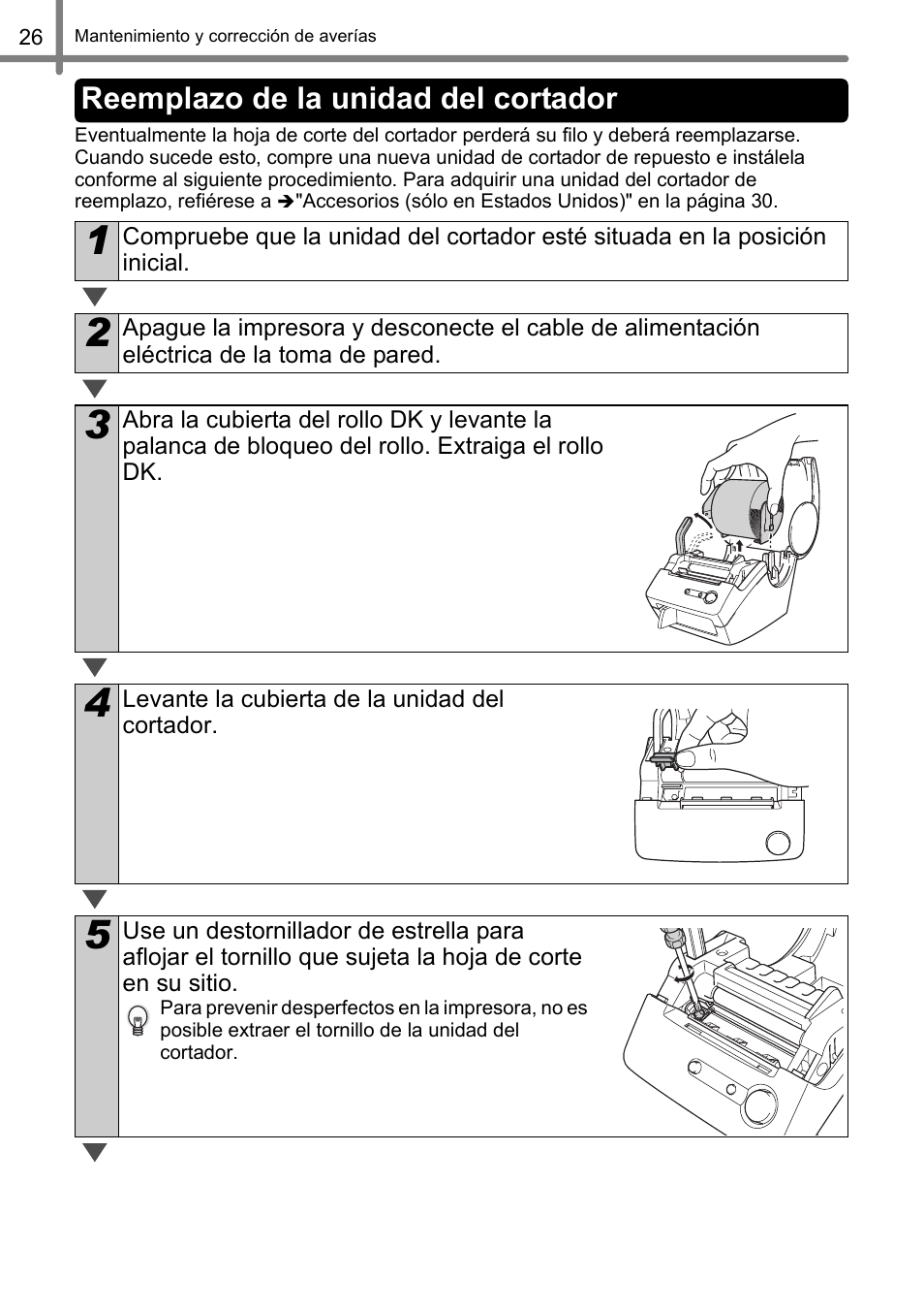 Reemplazo de la unidad del cortador | Brother QL-500 User Manual | Page 56 / 62