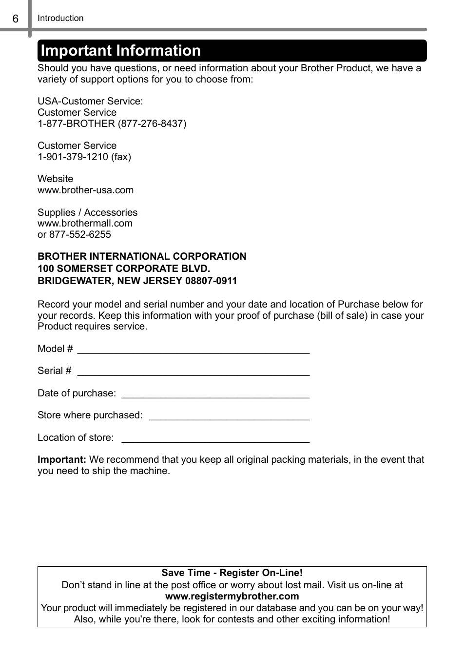 Important information | Brother QL-500 User Manual | Page 6 / 62