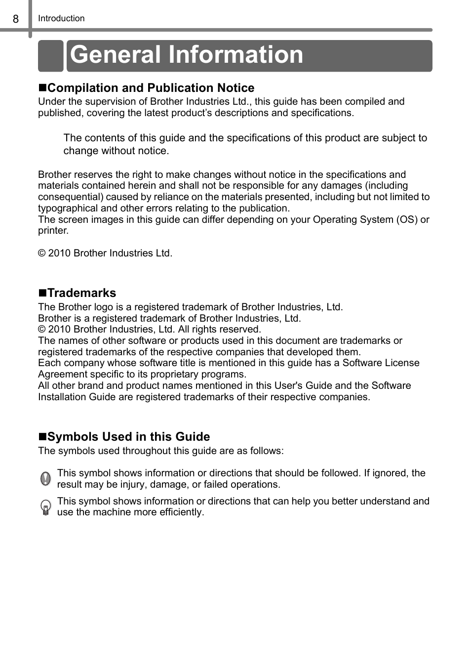 General information | Brother QL-500 User Manual | Page 8 / 62