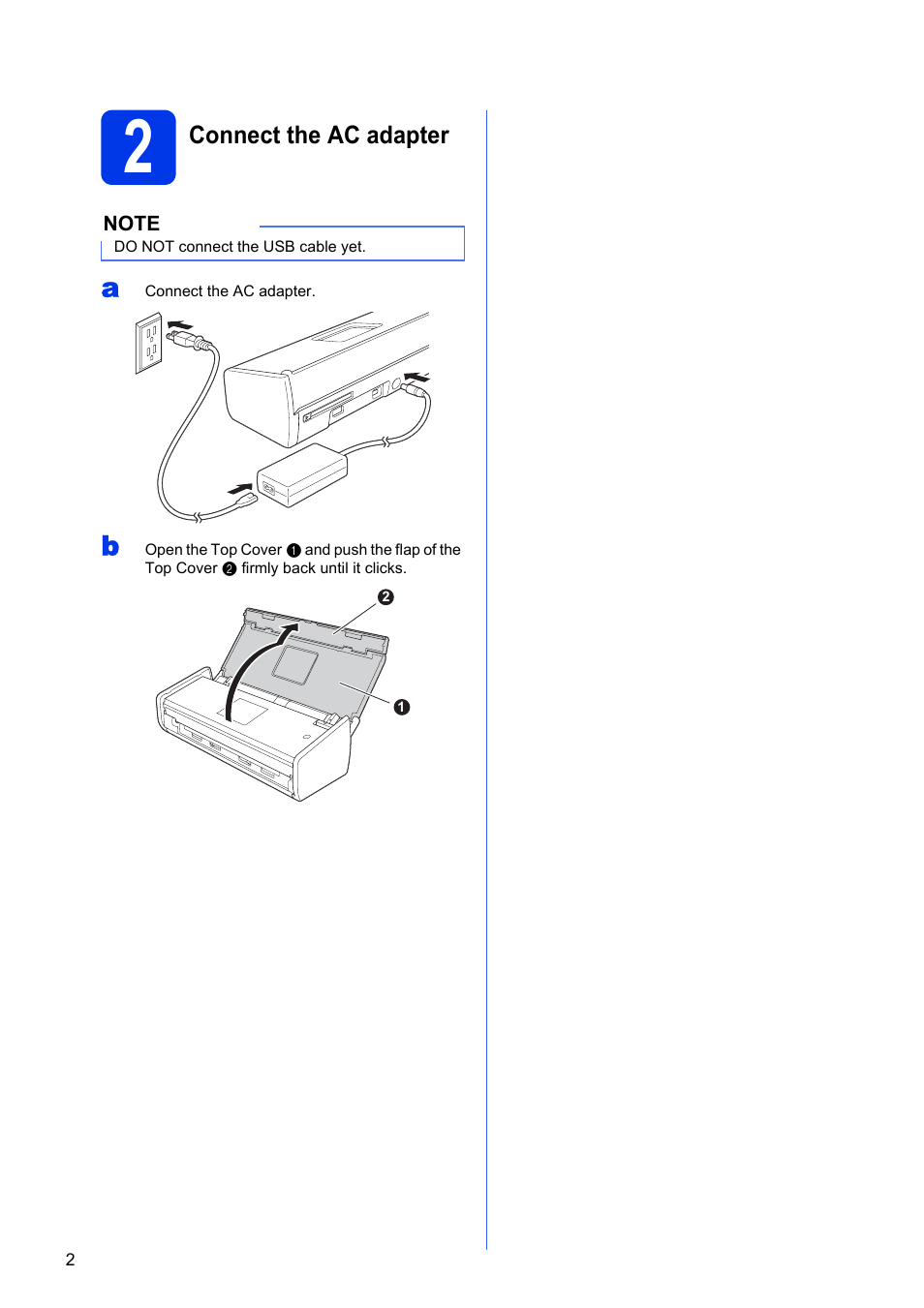Connect the ac adapter | Brother ADS-1500W User Manual | Page 2 / 34