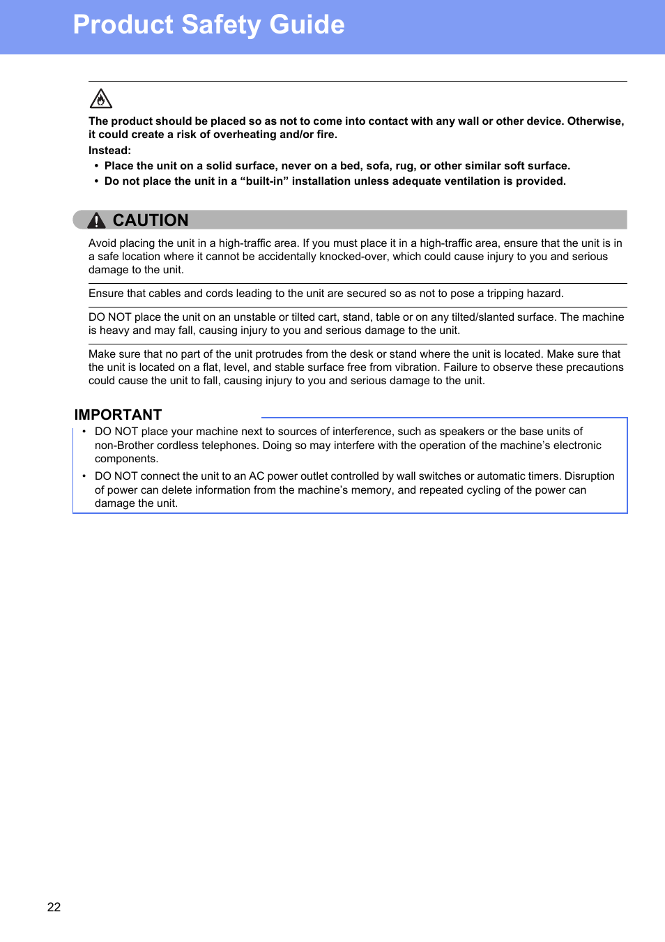 Product safety guide, Caution | Brother ADS-1500W User Manual | Page 22 / 34