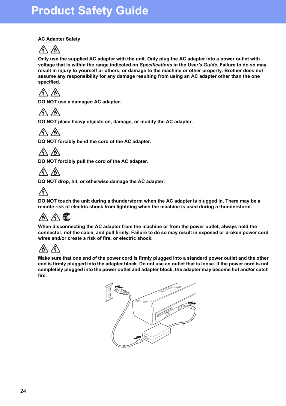 Product safety guide | Brother ADS-1500W User Manual | Page 24 / 34
