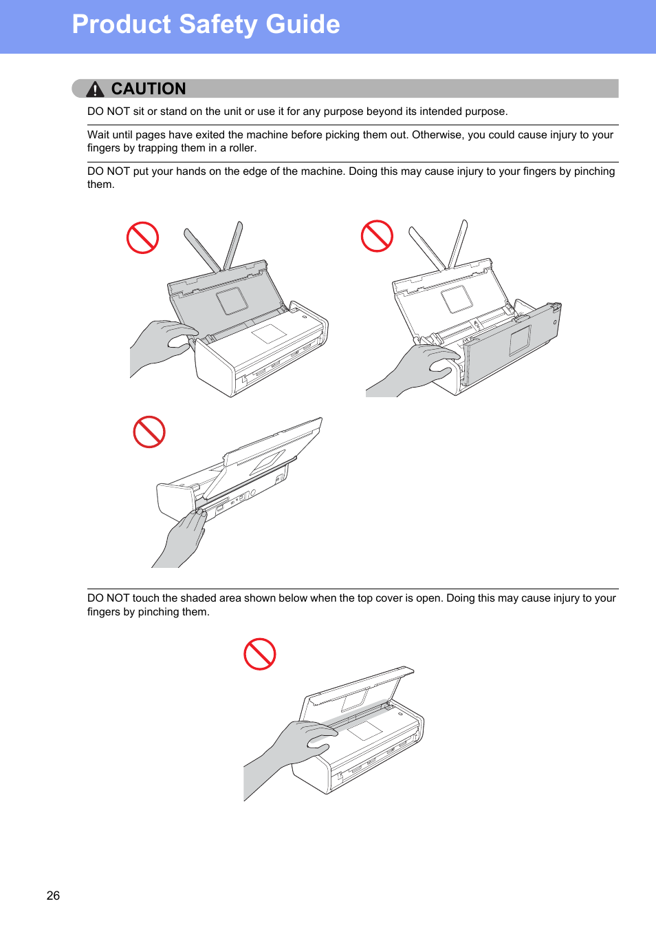 Product safety guide, Caution | Brother ADS-1500W User Manual | Page 26 / 34