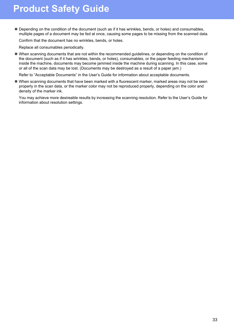 Product safety guide | Brother ADS-1500W User Manual | Page 33 / 34
