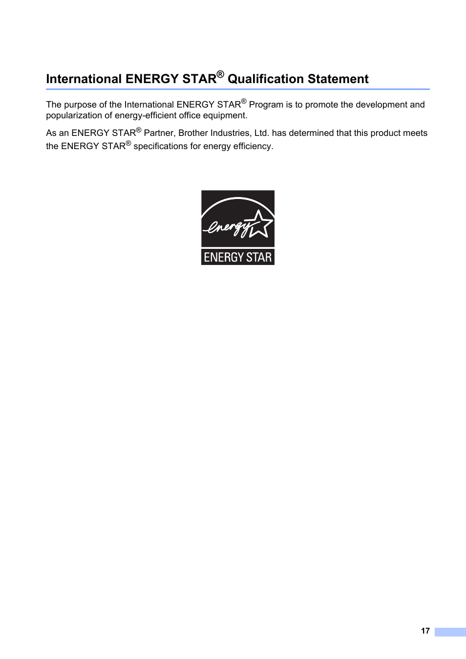 International energy star® qualification statement, International energy star, Qualification statement | Brother HL-2240 User Manual | Page 17 / 21
