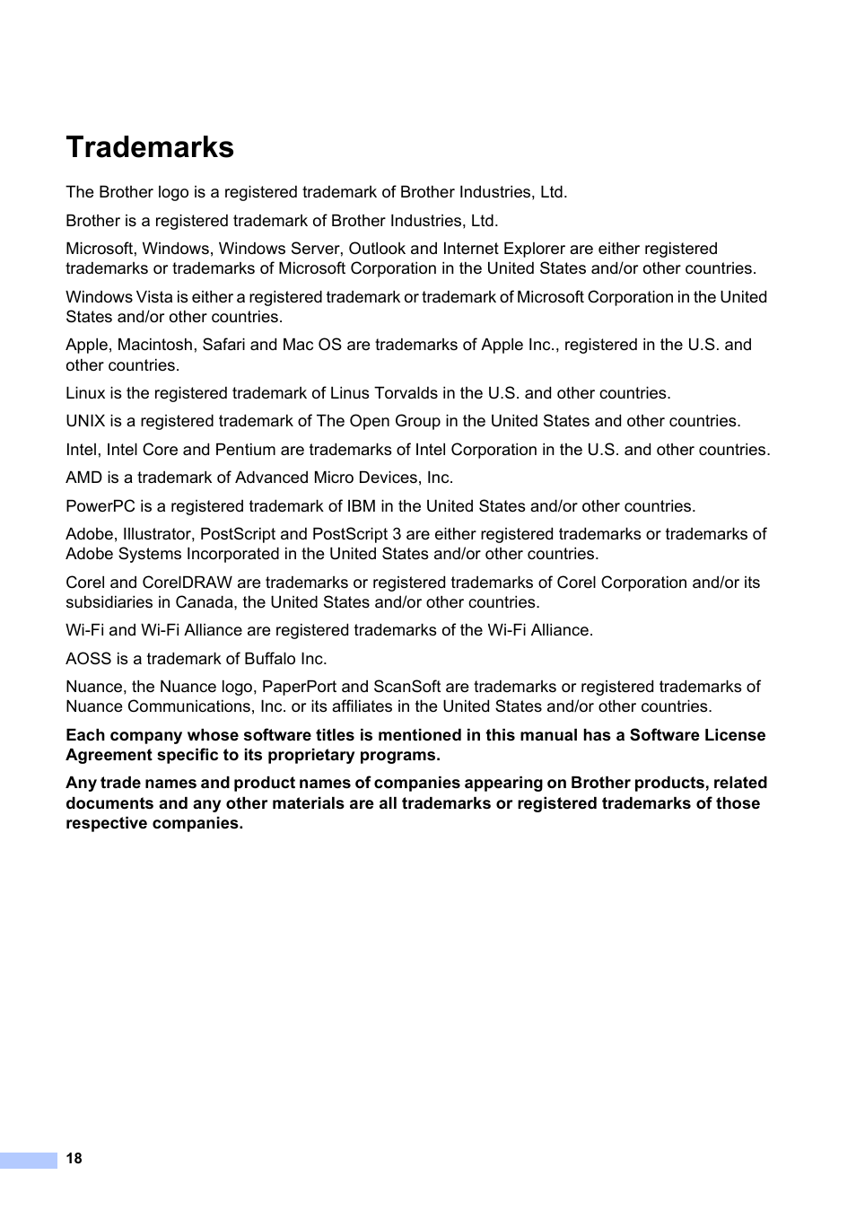 Trademarks | Brother HL-2240 User Manual | Page 18 / 21