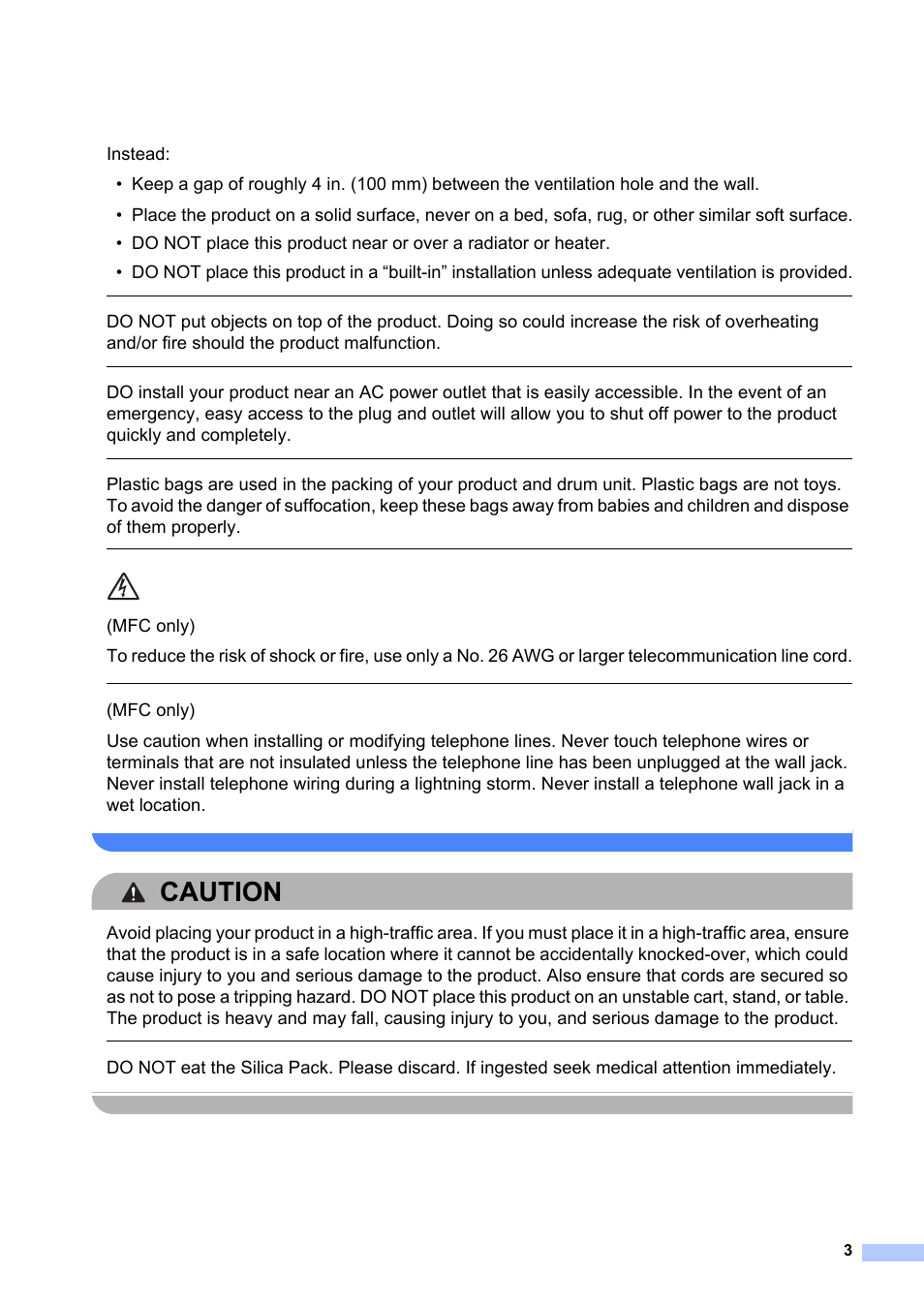 Caution | Brother HL-2240 User Manual | Page 3 / 21