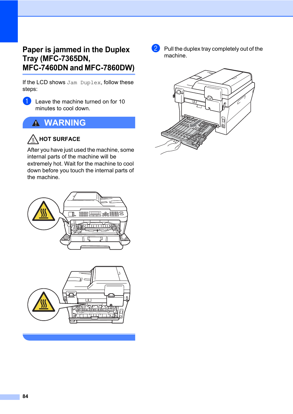 Mfc-7860dw), Warning | Brother MFC 7860DW User Manual | Page 100 / 162