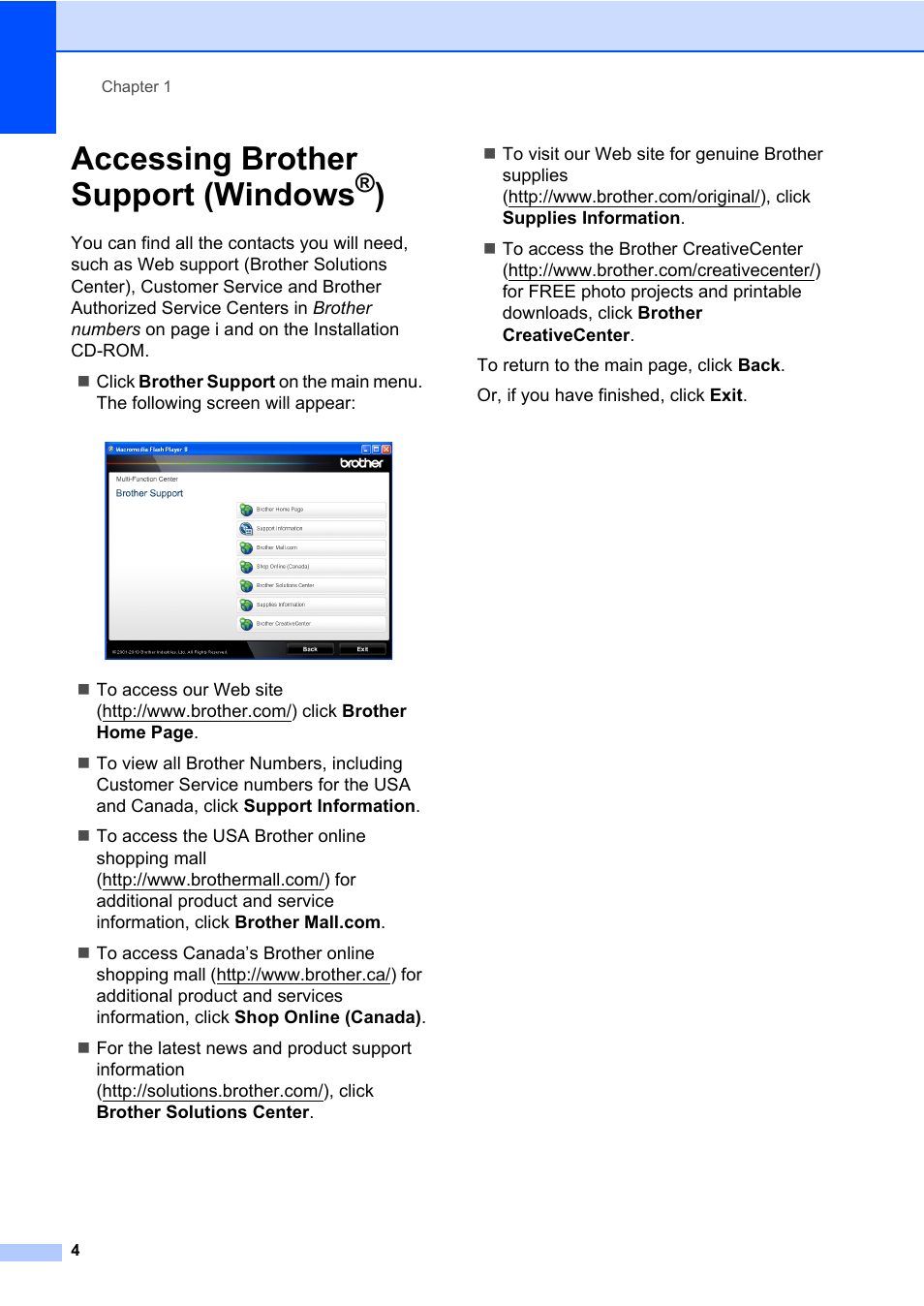 Accessing brother support (windows®), Accessing brother support (windows | Brother MFC 7860DW User Manual | Page 20 / 162