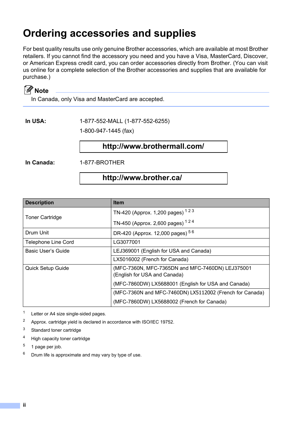 Ordering accessories and supplies | Brother MFC 7860DW User Manual | Page 4 / 162