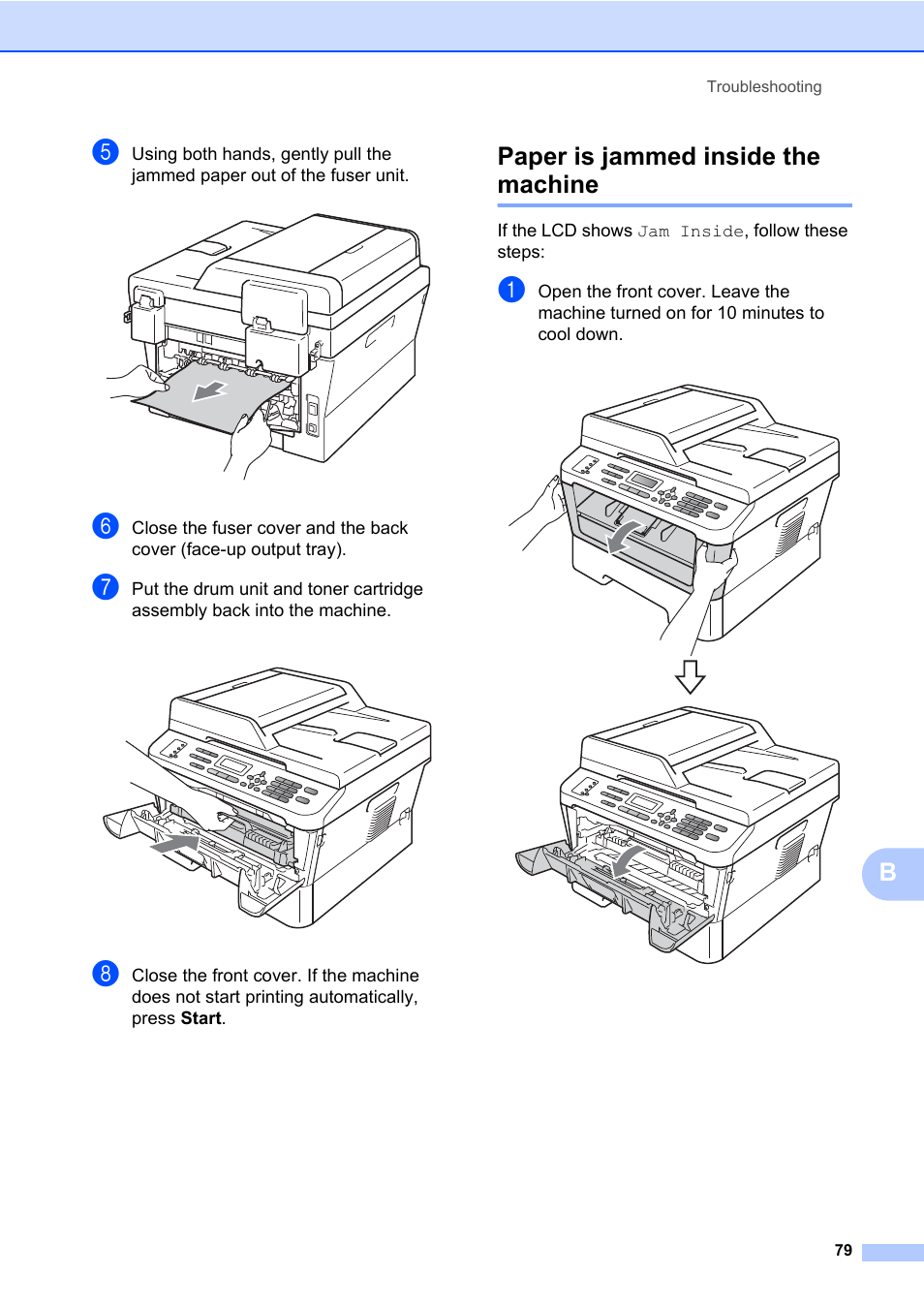 Paper is jammed inside the machine | Brother MFC 7860DW User Manual | Page 95 / 162