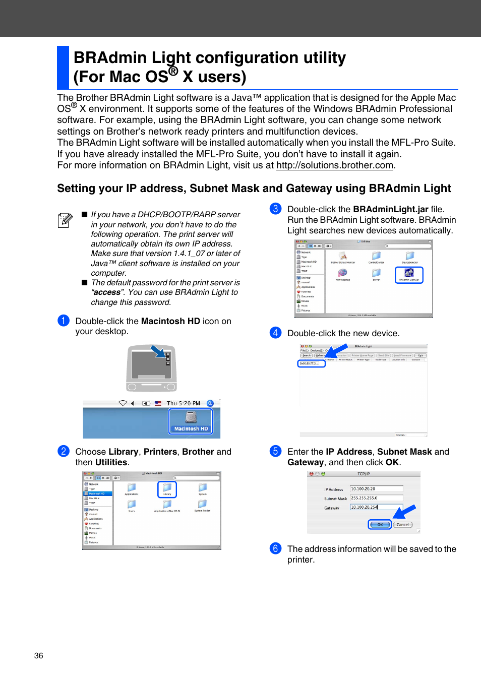 Bradmin light configuration utility (for mac os, X users) | Brother MFC-8460N User Manual | Page 38 / 41