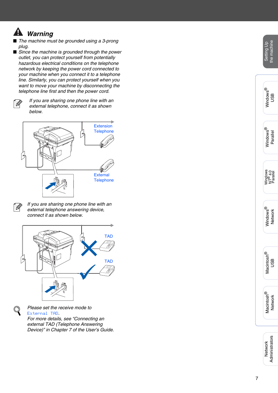 Warning | Brother MFC-8460N User Manual | Page 9 / 41