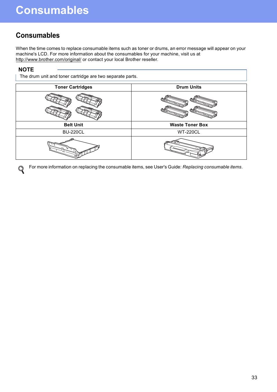 Consumables | Brother HL-3140CW User Manual | Page 33 / 34