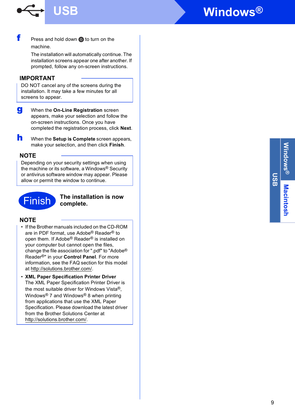 Windows, Finish | Brother HL-3140CW User Manual | Page 9 / 34