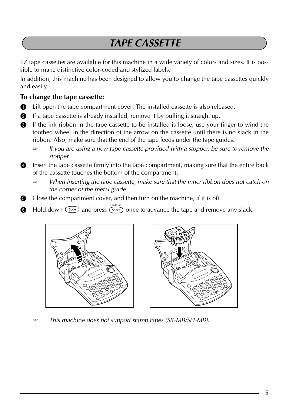 Tape cassette | Brother PT-1960 User Manual | Page 13 / 104