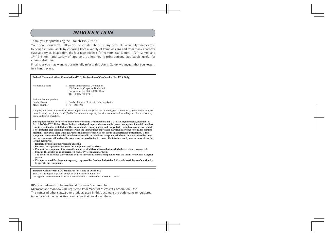 Introduction | Brother PT-1960 User Manual | Page 2 / 104