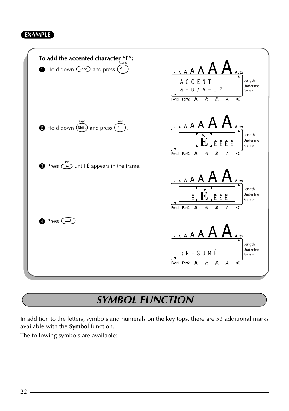 Symbol function | Brother PT-1960 User Manual | Page 30 / 104