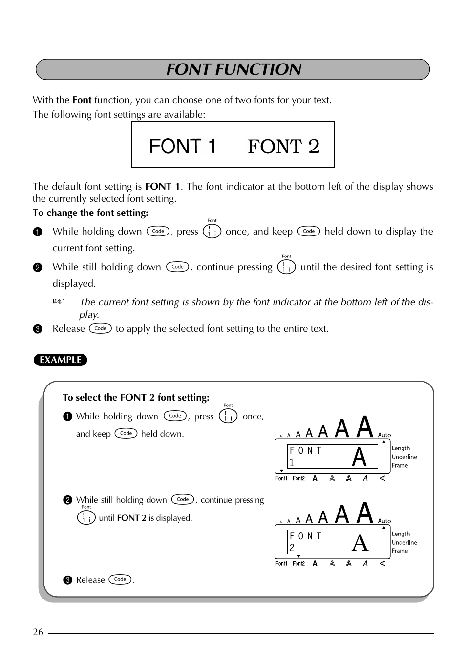 Font function | Brother PT-1960 User Manual | Page 34 / 104